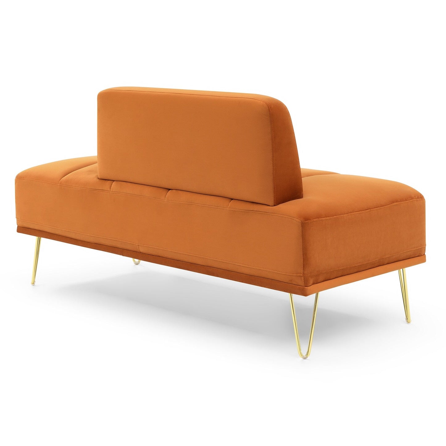Orange Upholstered Loveseat Bench with Gold Legs