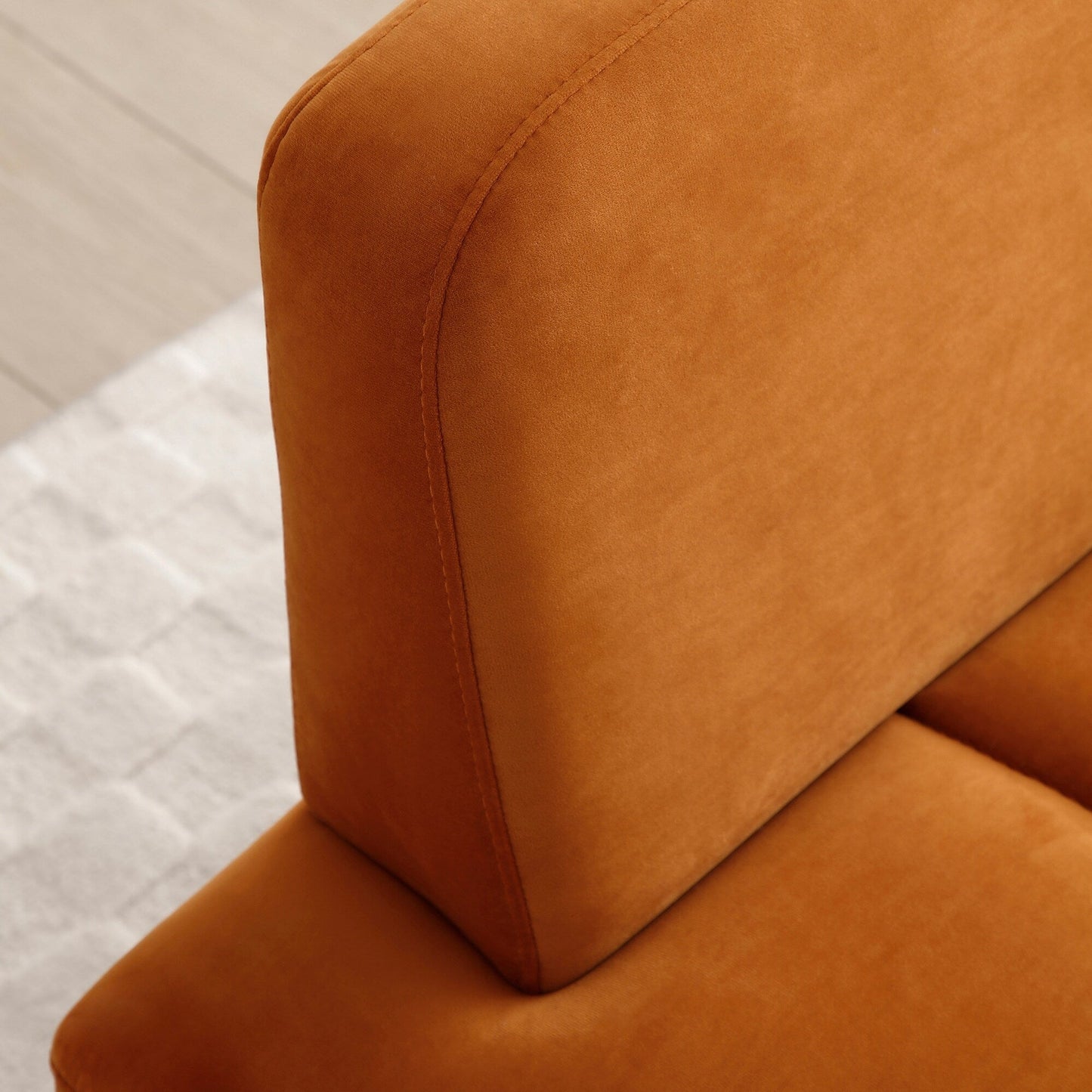 Orange Upholstered Loveseat Bench with Gold Legs