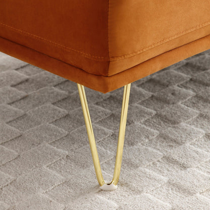 Orange Upholstered Loveseat Bench with Gold Legs