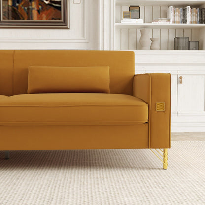 Orange Velvet 3-seater Sofa with Gold Accents