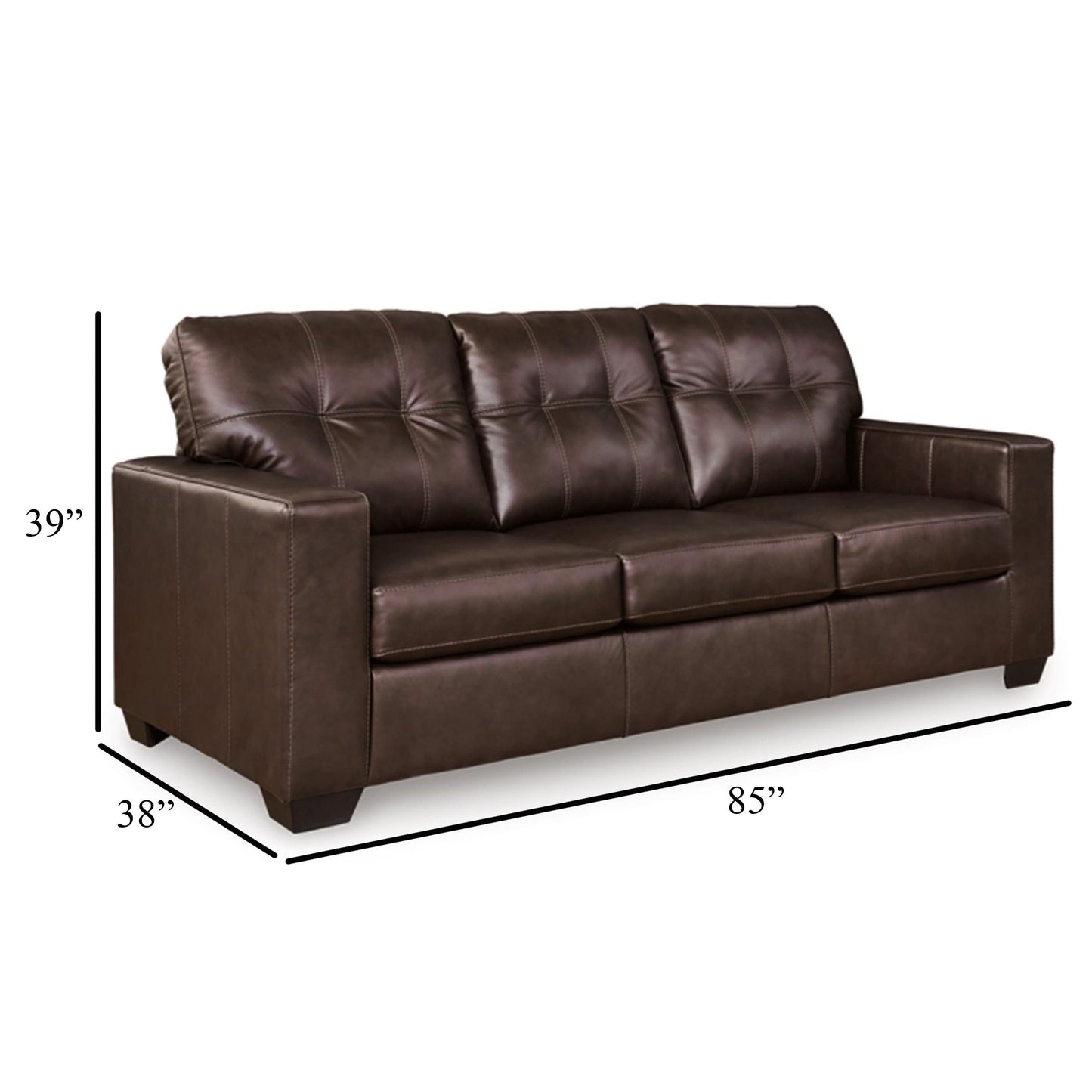 Orion Queen Sofa Sleeper, 85 Inch Dark Brown Real and Faux Leather
