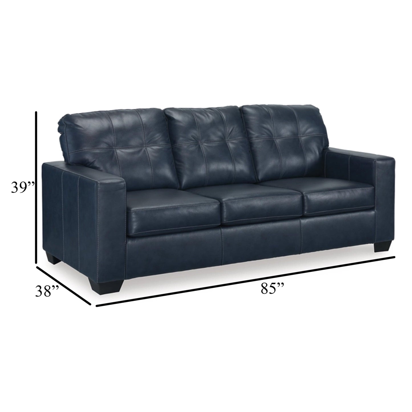Orion Queen Sofa Sleeper, 85 Inch Ocean Blue Real and Faux Leather