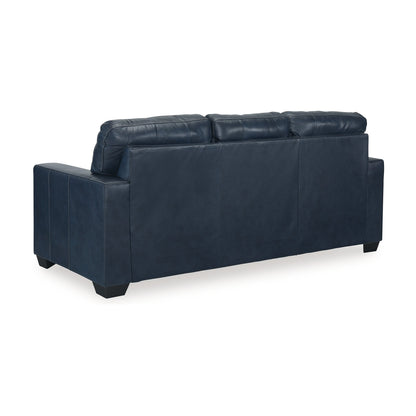 Orion Sofa, Ocean Blue Tufted Real and Faux Leather Cushions, 85 Inch
