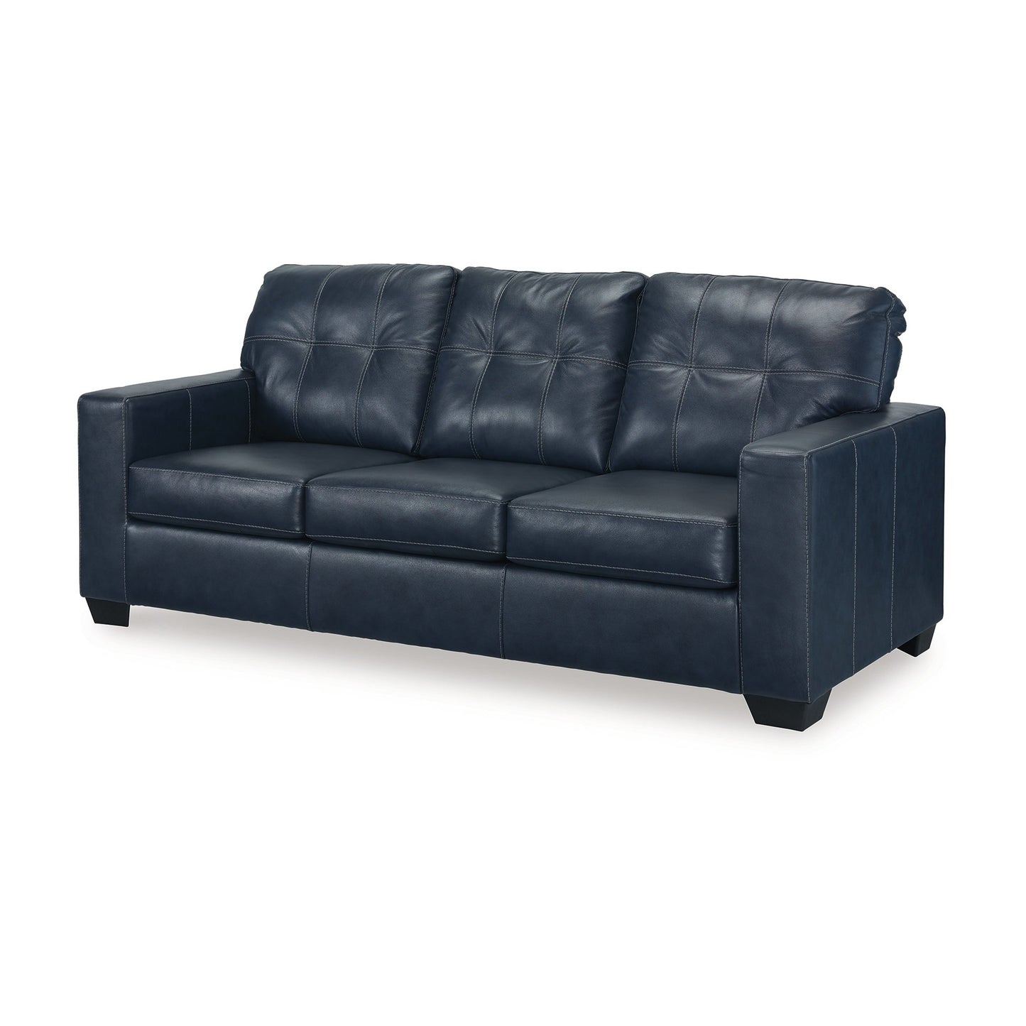 Orion Sofa, Ocean Blue Tufted Real and Faux Leather Cushions, 85 Inch