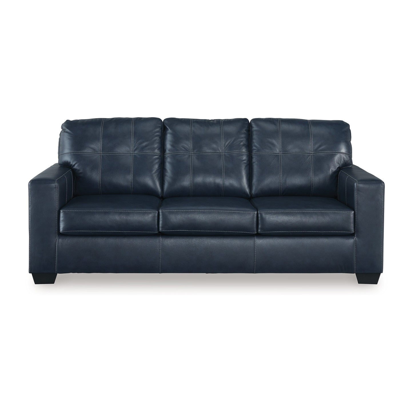 Orion Sofa, Ocean Blue Tufted Real and Faux Leather Cushions, 85 Inch