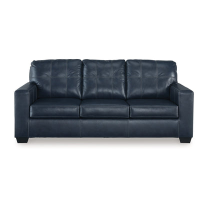 Orion Sofa, Ocean Blue Tufted Real and Faux Leather Cushions, 85 Inch