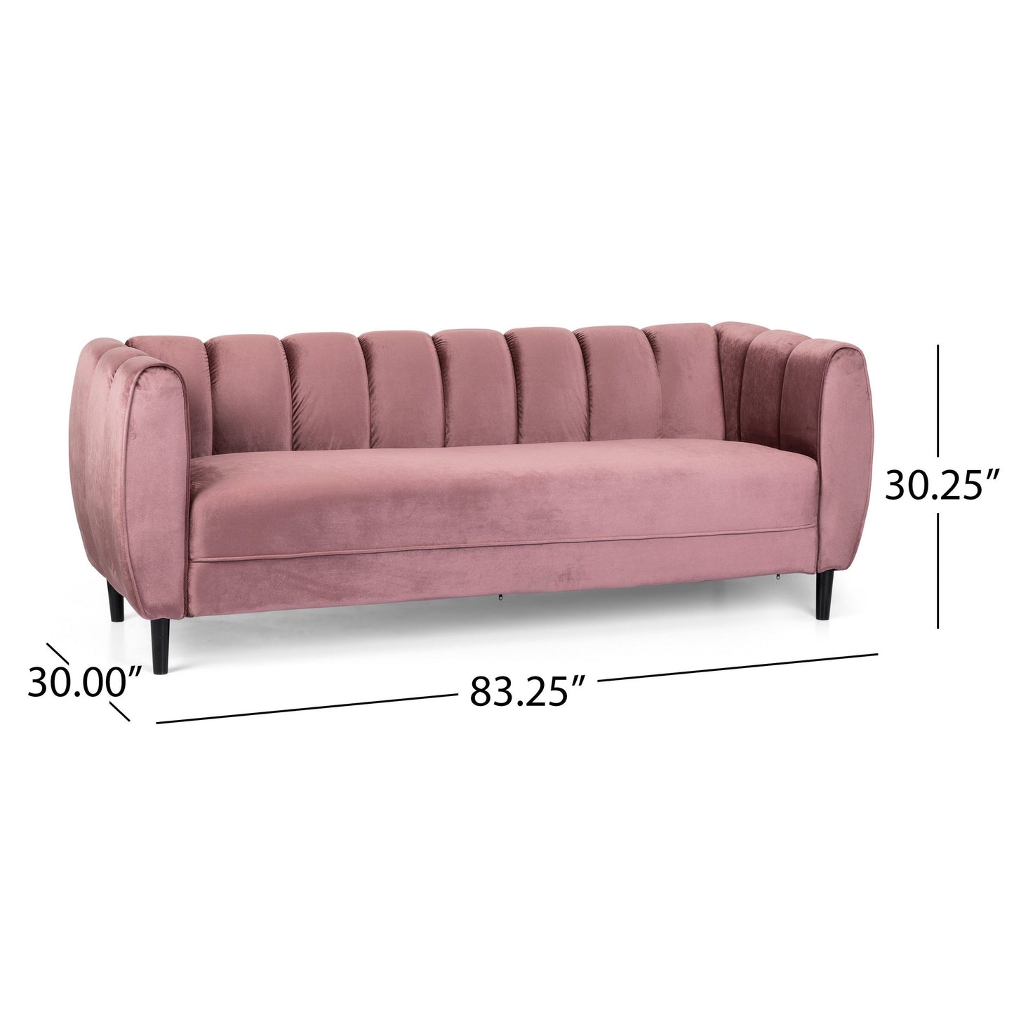 Orla Sofa, 83 Inch, Retro Channel Tufted Stitch Design, Pink Velvet