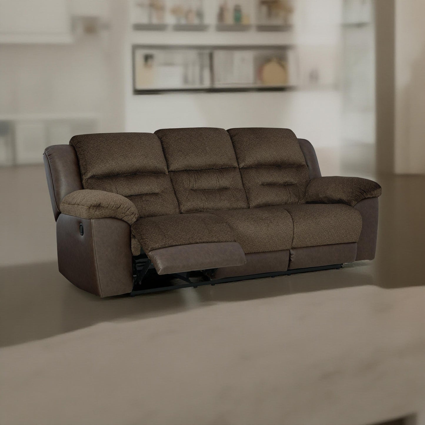 Orman Manual Recliner Sofa, Matte Chocolate Brown Faux Leather 91 Inch