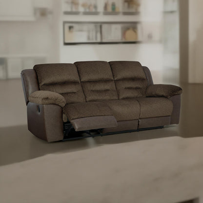 Orman Manual Recliner Sofa, Matte Chocolate Brown Faux Leather 91 Inch