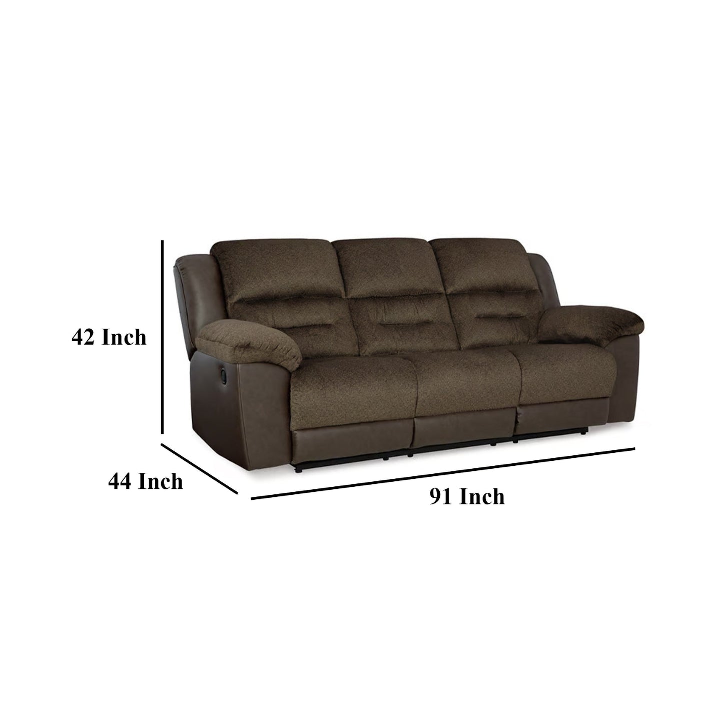Orman Manual Recliner Sofa, Matte Chocolate Brown Faux Leather 91 Inch