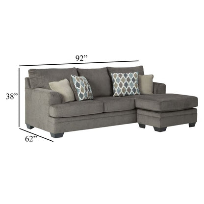 Orsten Sofa Chaise, Slate Gray Chenille, 4 Throw Pillows, 92 Inch