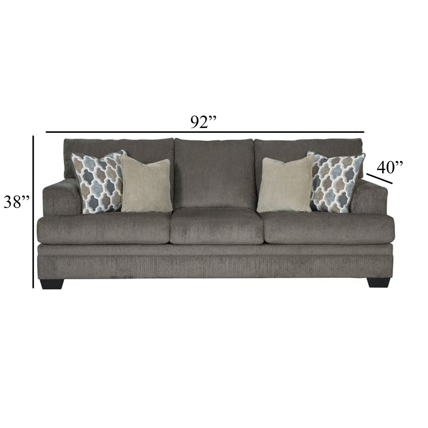 Orsten Sofa, Slate Gray Polyester, 4 Accent Throw Pillows, 92 Inch