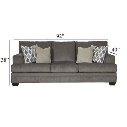 Orsten Sofa, Slate Gray Polyester, 4 Accent Throw Pillows, 92 Inch