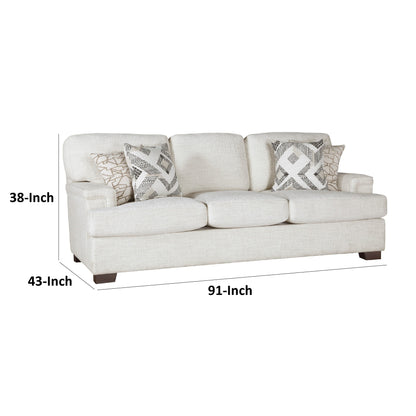 Osy Sofa with 4 Accent Pillows, 91 Inch, Soft Ivory Chenille