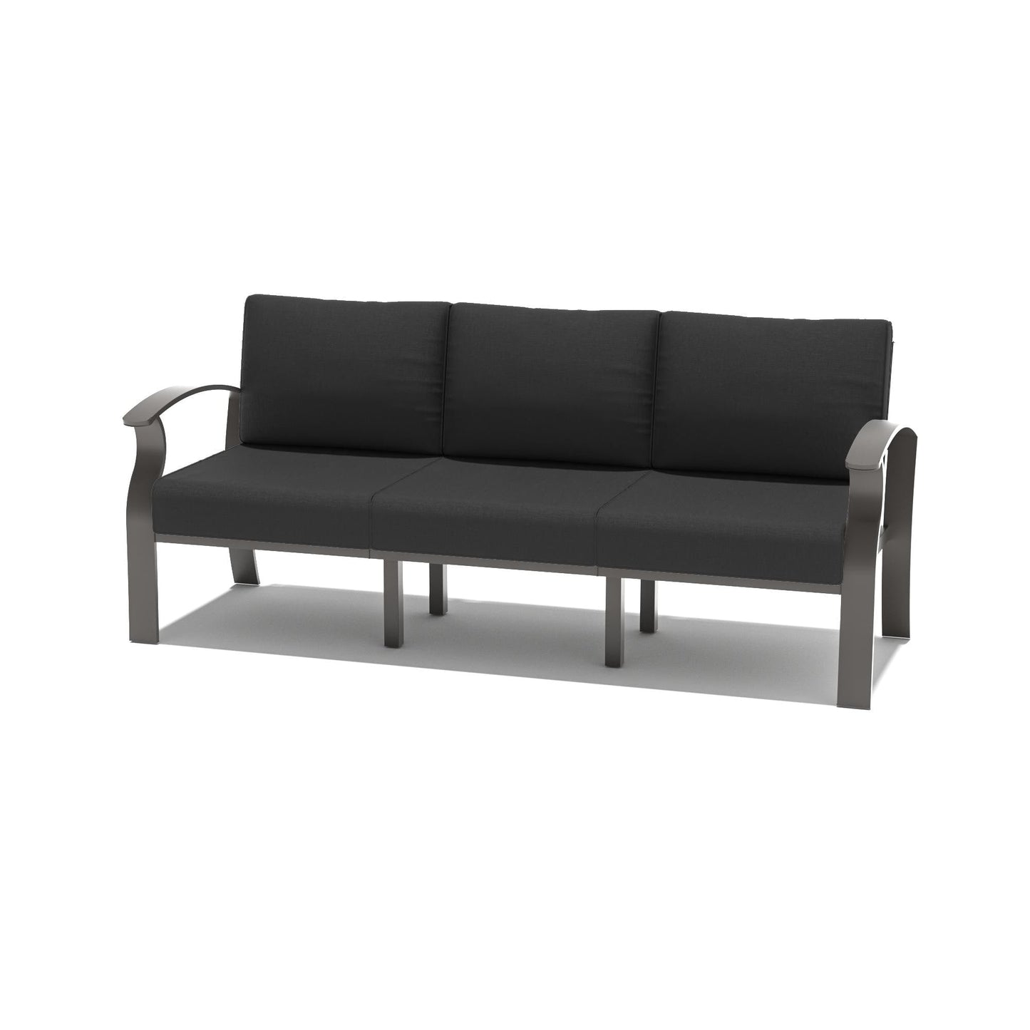 Outdoor Aluminum Couch Settee with Black Cushions