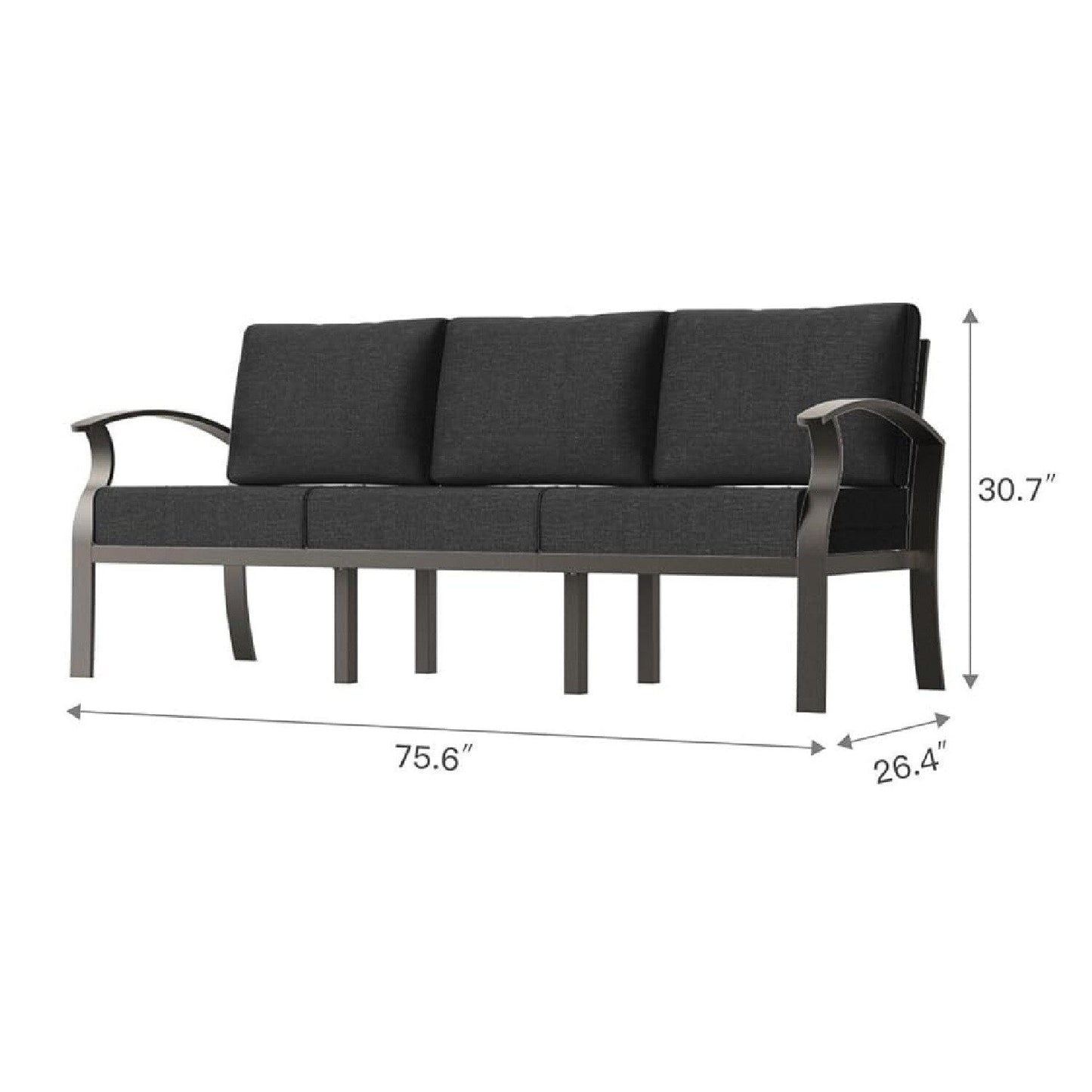 Outdoor Aluminum Couch Settee with Black Cushions