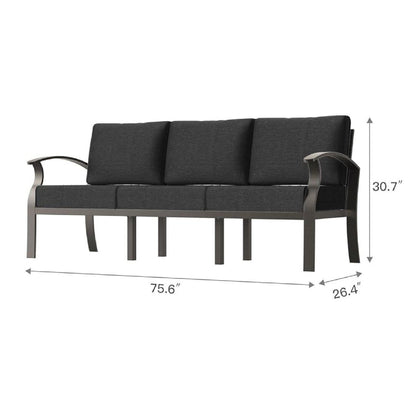 Outdoor Aluminum Couch Settee with Black Cushions