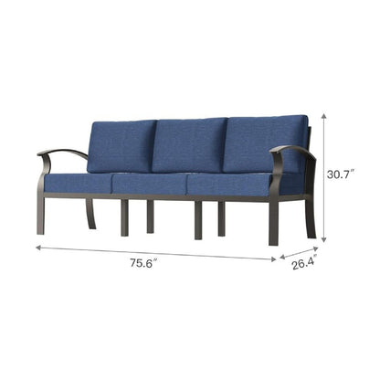 Outdoor Aluminum Couch Settee with Navyblue Cushions