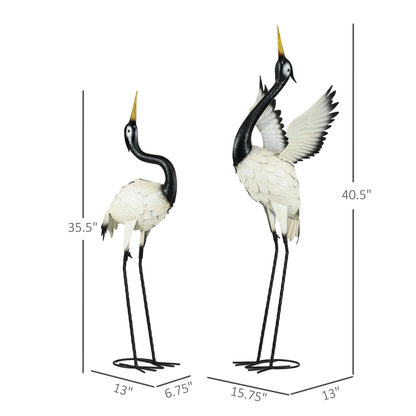 Outsunny Heron Garden Statues, 35.5 & 40.5 Standing Bird Sculptures, Metal Yard Art Decor for Lawn, Patio, Backyard