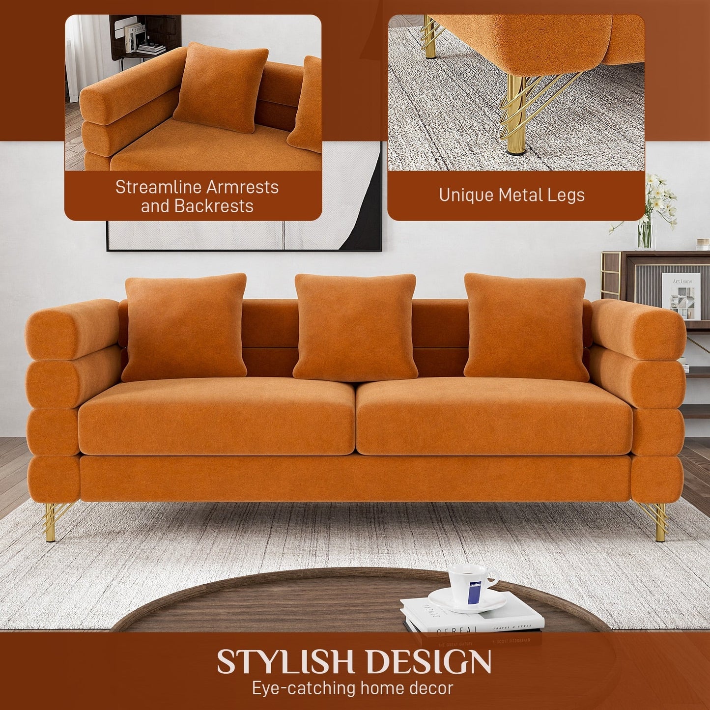 Ouyessir Mid Century Sofa Couch for Bedroom, Living Room, Lounges, Office, Apartment