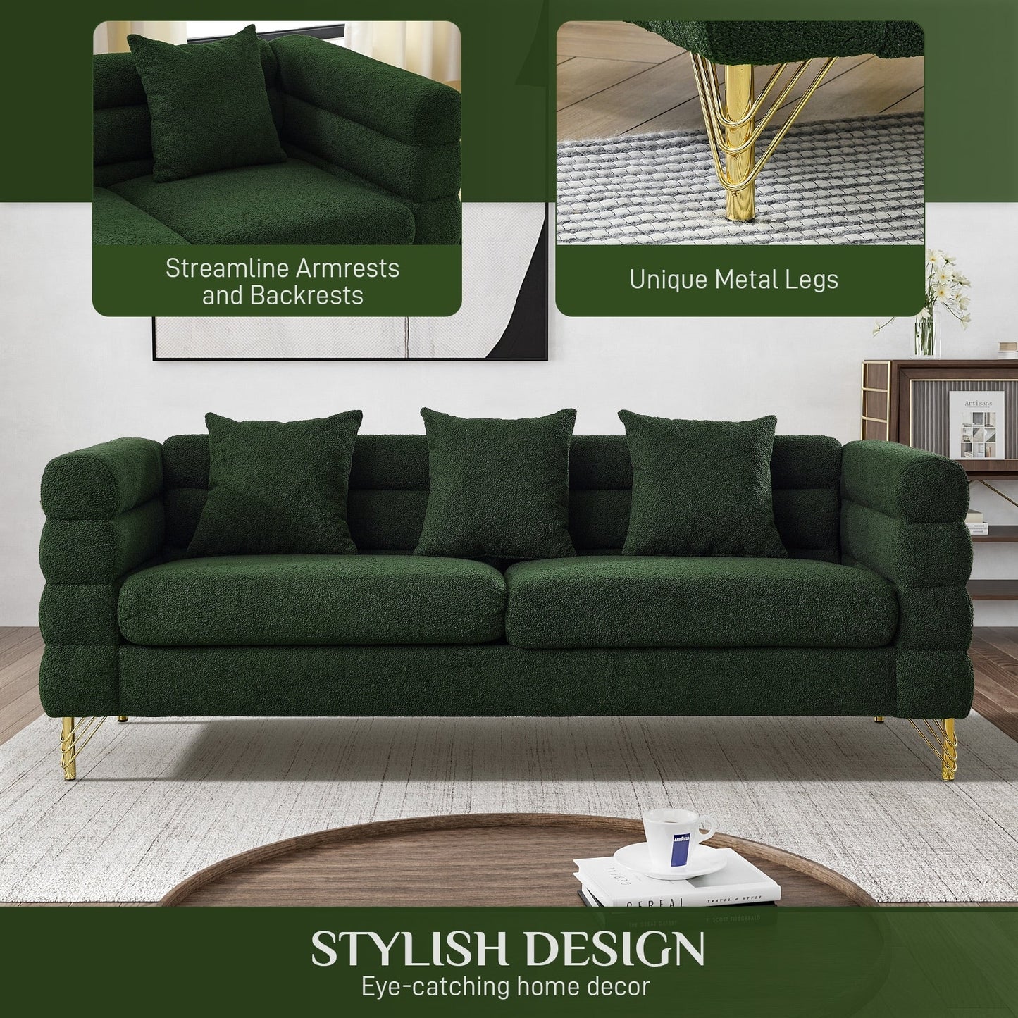 Ouyessir Mid Century Sofa Couch for Bedroom, Living Room, Lounges, Office, Apartment