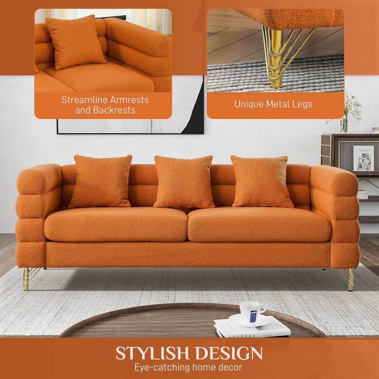 Ouyessir Mid Century Sofa Couch for Bedroom, Living Room, Lounges, Office, Apartment