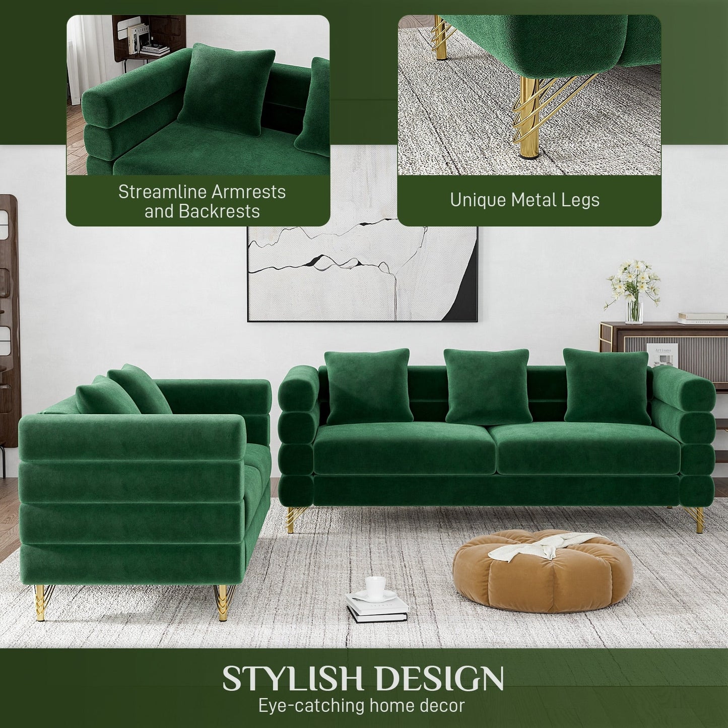 Ouyessir Mid Century Sofa Couch for Bedroom, Living Room, Lounges, Office, Apartment