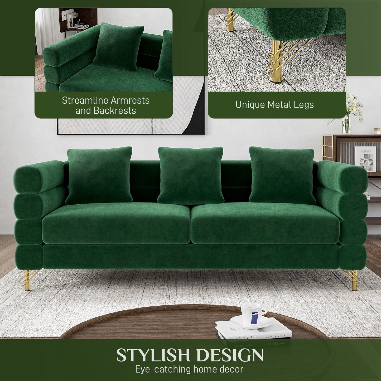 Ouyessir Mid Century Sofa Couch for Bedroom, Living Room, Lounges, Office, Apartment