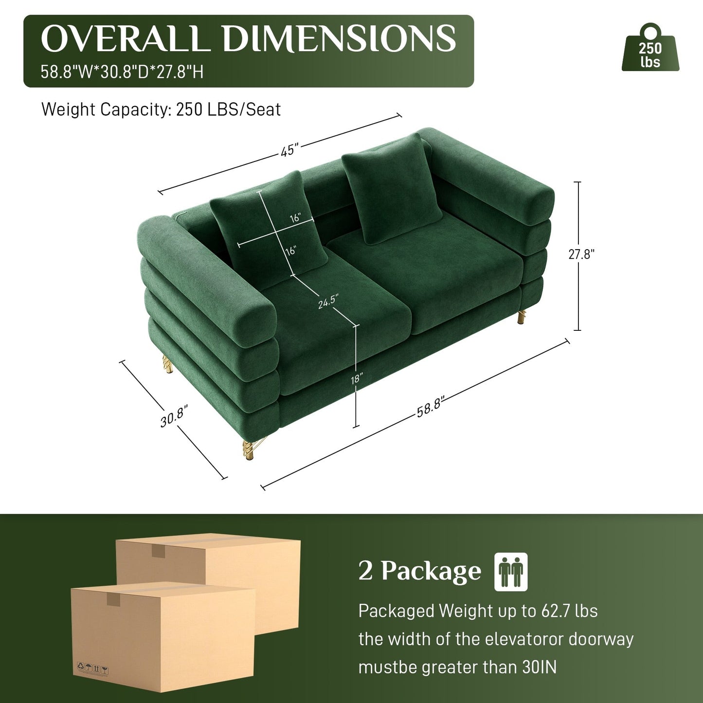 Ouyessir Mid Century Sofa Couch for Bedroom, Living Room, Lounges, Office, Apartment