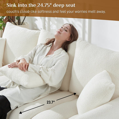 Ouyessir Overstuffed Upholstered Deep Seat Soft Fabric Sofa with 3 Pillows