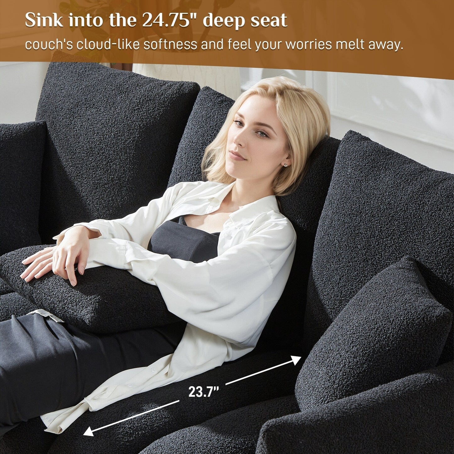 Ouyessir Overstuffed Upholstered Deep Seat Soft Fabric Sofa with 3 Pillows