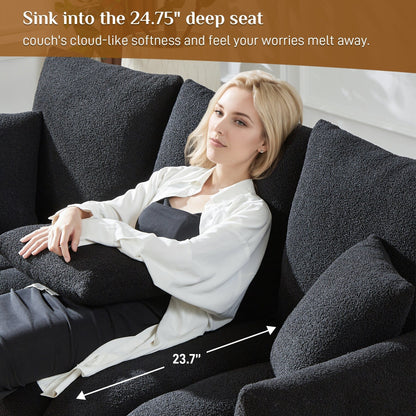 Ouyessir Overstuffed Upholstered Deep Seat Soft Fabric Sofa with 3 Pillows