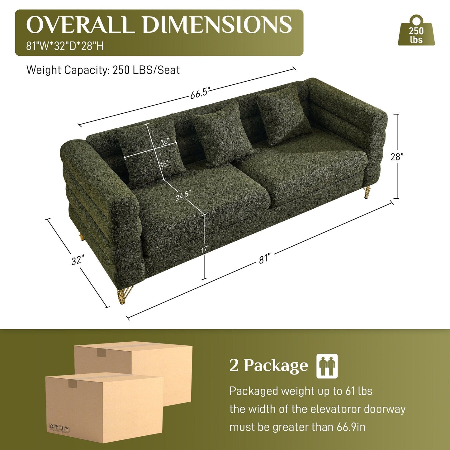 Ouyessir Mid Century Sofa Couch for Bedroom, Living Room, Lounges, Office, Apartment