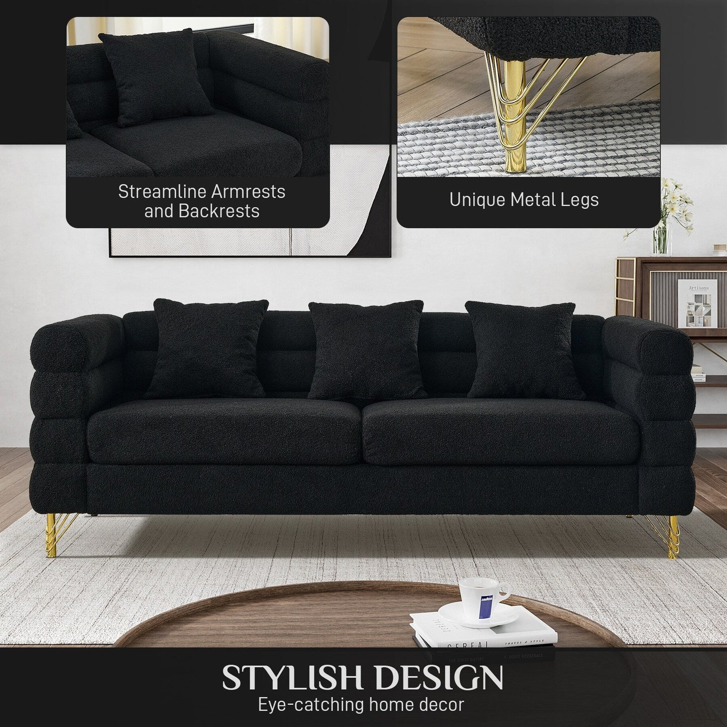 Ouyessir Mid Century Sofa Couch for Bedroom, Living Room, Lounges, Office, Apartment