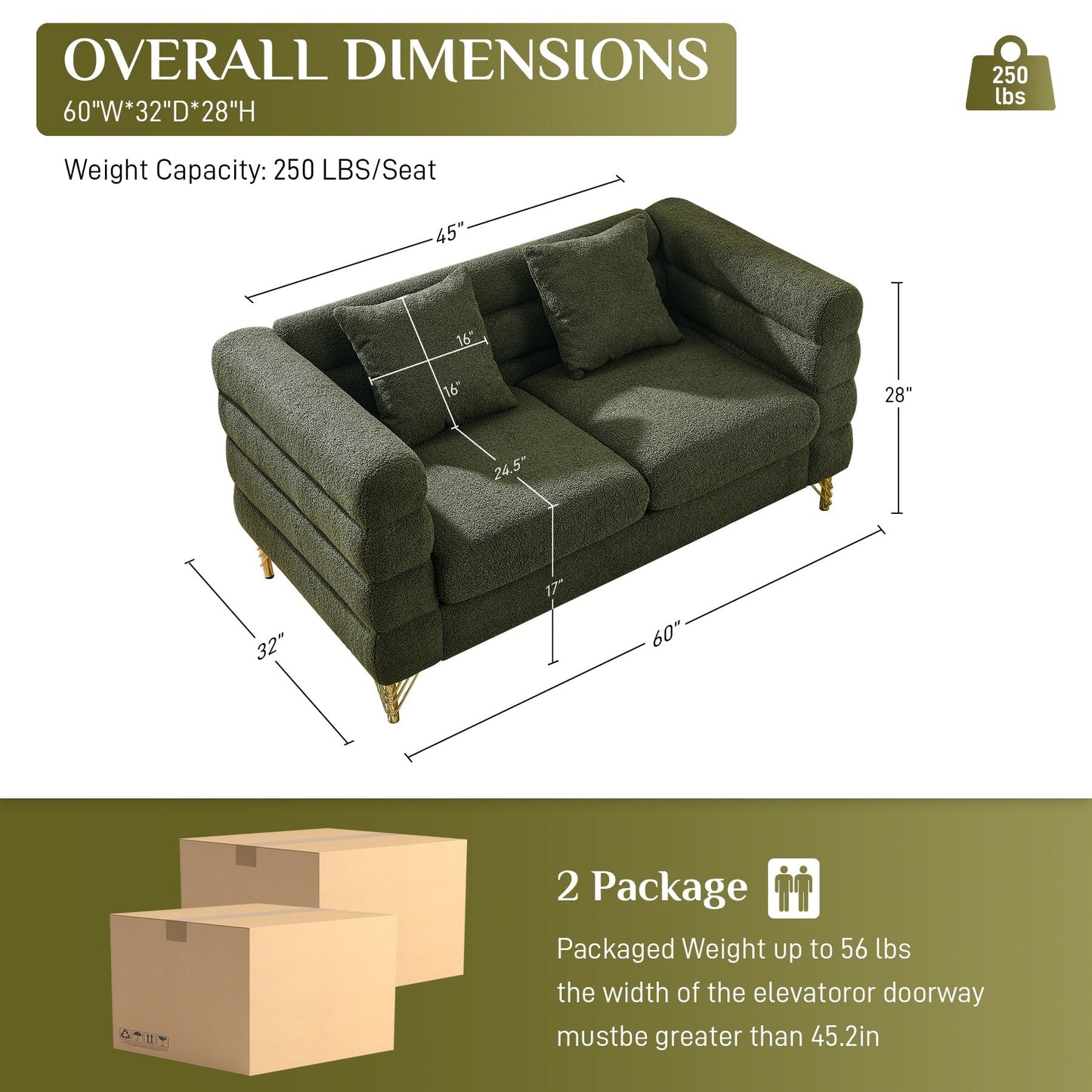Ouyessir Mid Century Sofa Couch for Bedroom, Living Room, Lounges, Office, Apartment