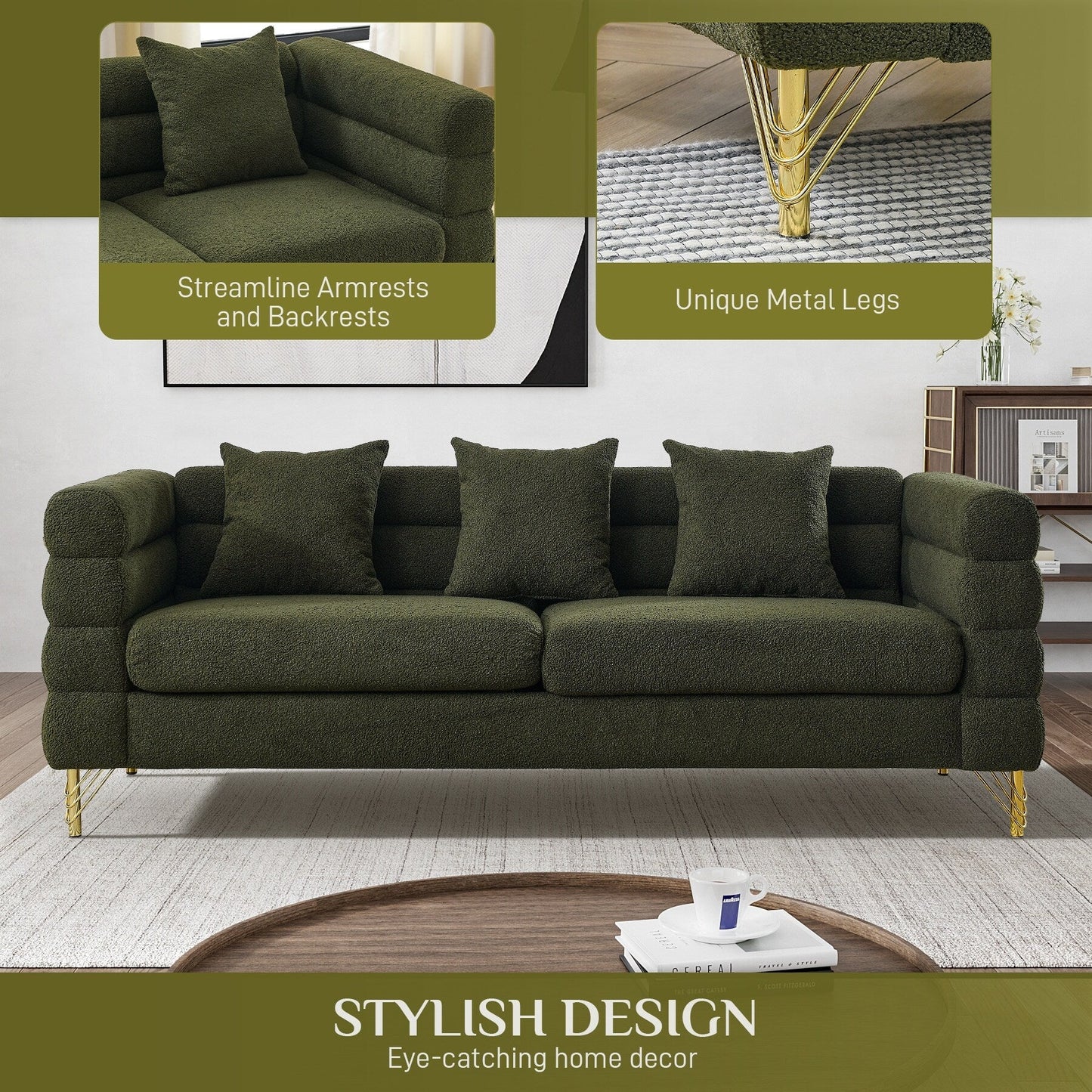 Ouyessir Mid Century Sofa Couch for Bedroom, Living Room, Lounges, Office, Apartment