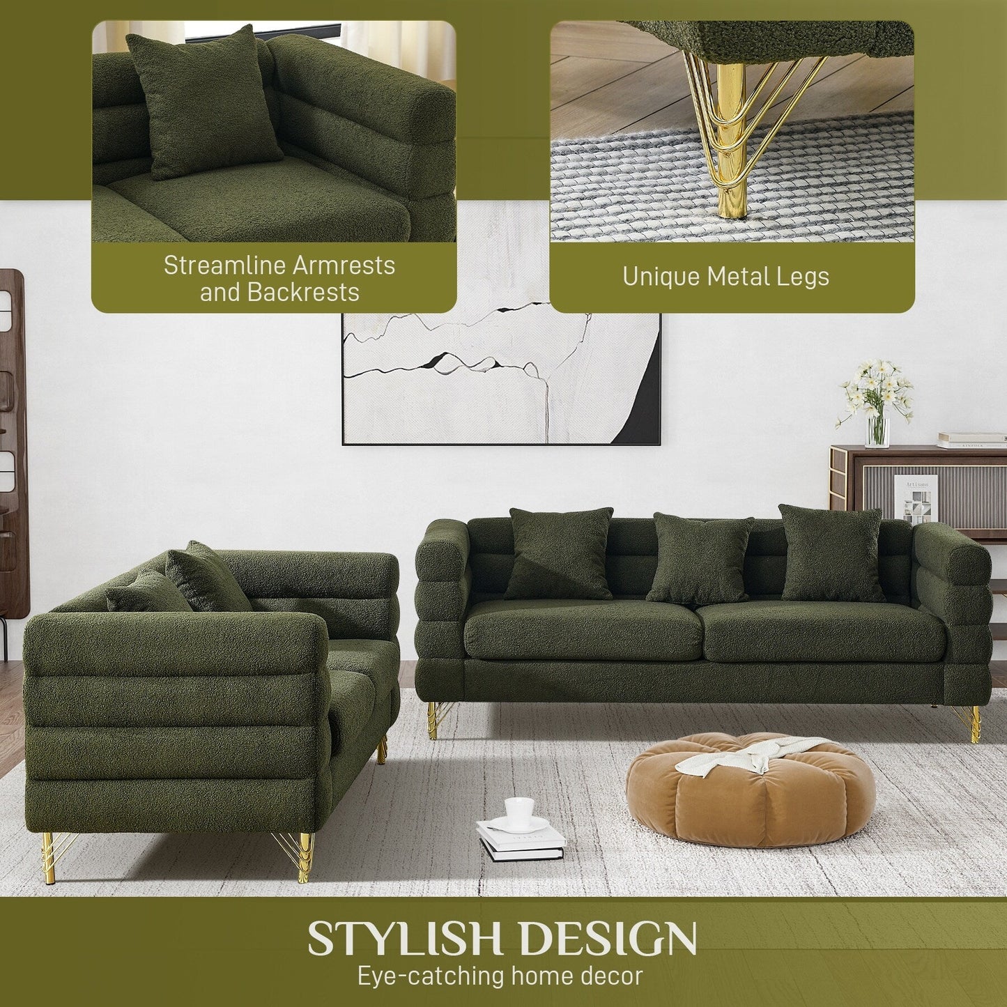 Ouyessir Mid Century Sofa Couch for Bedroom, Living Room, Lounges, Office, Apartment