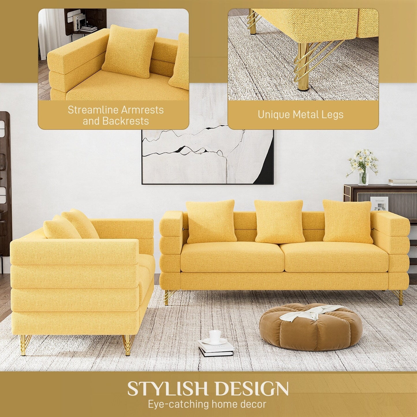 Ouyessir Mid Century Sofa Couch for Bedroom, Living Room, Lounges, Office, Apartment