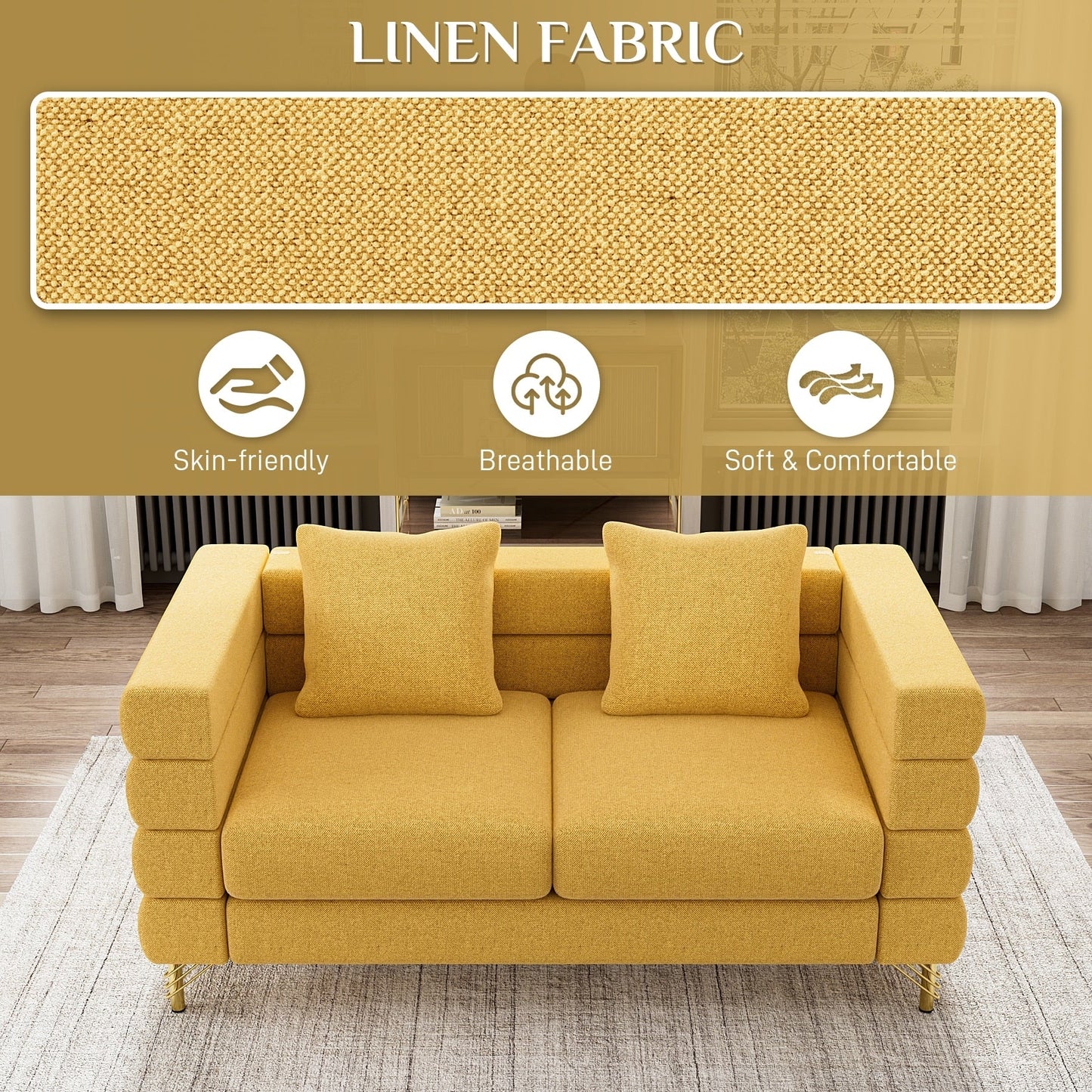 Ouyessir Mid Century Sofa Couch for Bedroom, Living Room, Lounges, Office, Apartment