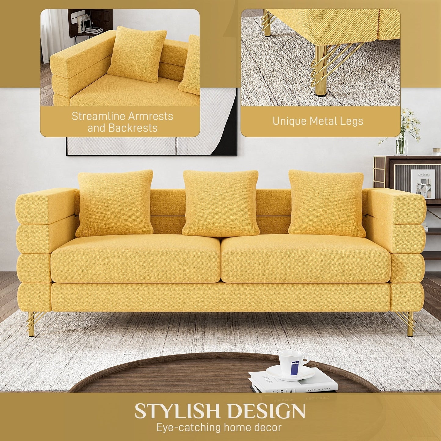Ouyessir Mid Century Sofa Couch for Bedroom, Living Room, Lounges, Office, Apartment