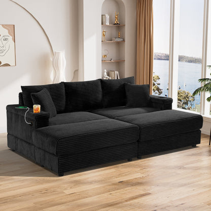Ouyessir Upholstered Deep Seat Single Sofa with Ottoman for Living Room