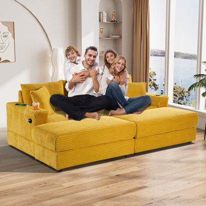 Ouyessir Upholstered Deep Seat Single Sofa with Ottoman for Living Room