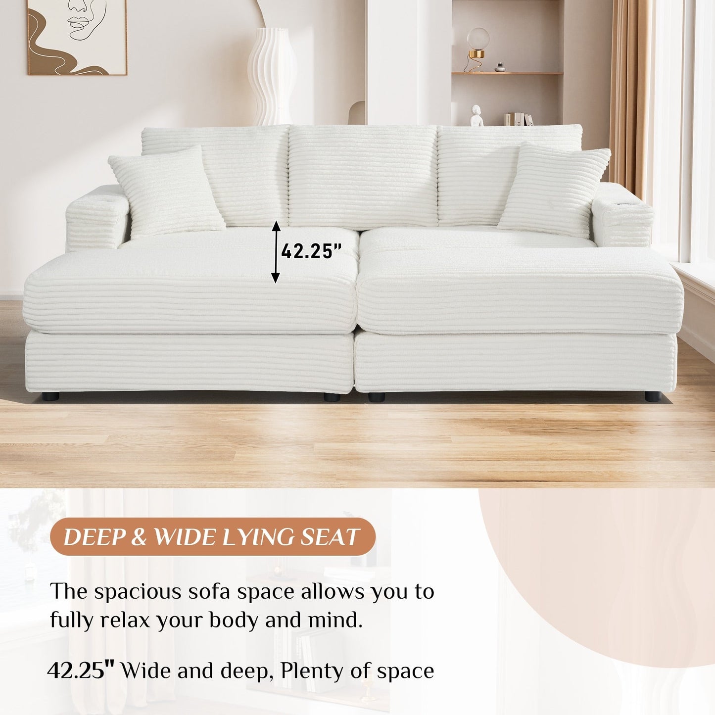 Ouyessir Upholstered Deep Seat Single Sofa with Ottoman for Living Room