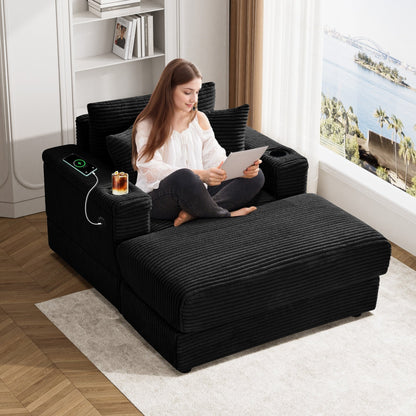 Ouyessir Upholstered Deep Seat Single Sofa with Ottoman for Living Room