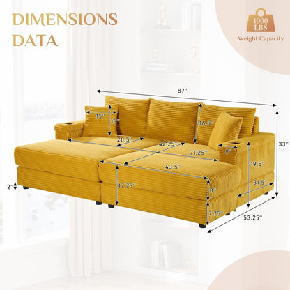 Ouyessir Upholstered Deep Seat Single Sofa with Ottoman for Living Room