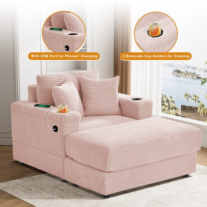 Ouyessir Upholstered Deep Seat Single Sofa with Ottoman for Living Room