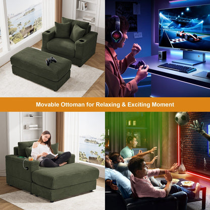 Ouyessir Upholstered Deep Seat Single Sofa with Ottoman for Living Room