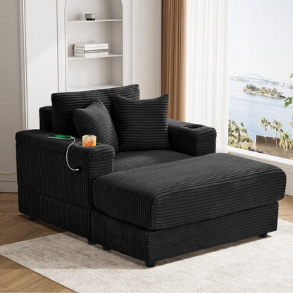 Ouyessir Upholstered Deep Seat Single Sofa with Ottoman for Living Room