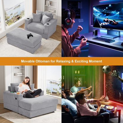 Ouyessir Upholstered Deep Seat Single Sofa with Ottoman for Living Room