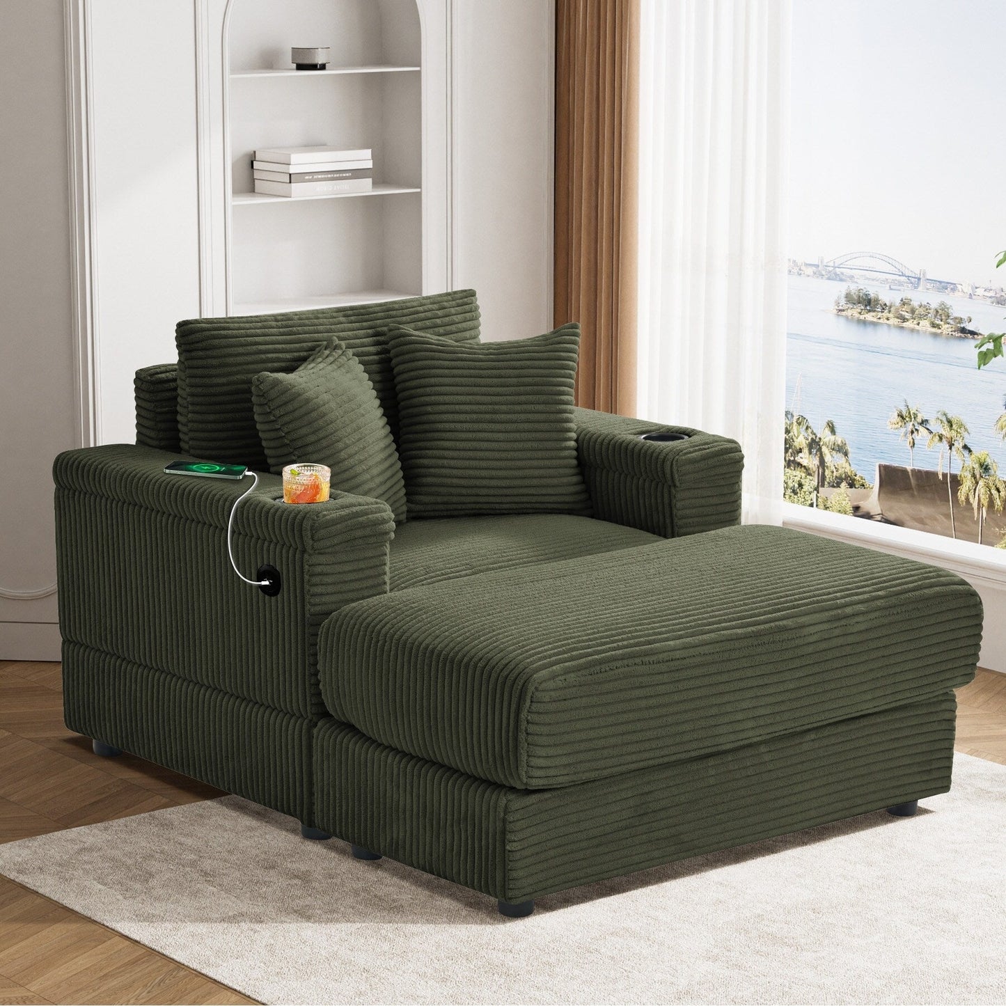 Ouyessir Upholstered Deep Seat Single Sofa with Ottoman for Living Room